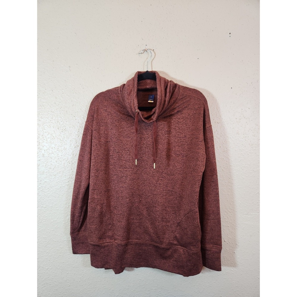 Old Navy Womens M Brown Orange Cowl Neck Pullover Space Dye High Low Sweatshirt